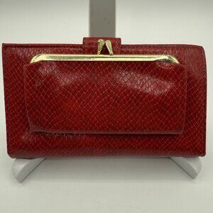 VTG New Baronet Wallet Clutch Kiss-lock Coin Purse Checkbook Red Snakeskin